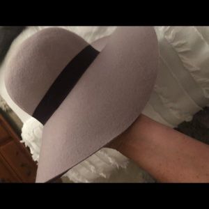 Lavender felt floppy hat with purple ribbon trim